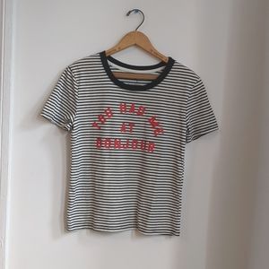 Fifth Sun B&W Striped Tee Shirt "You Had Me At Bonjour" Scoop Neck XS